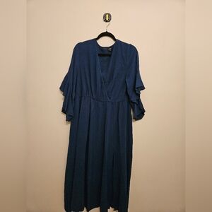 CICIDUDU 2XL Dress Bundle Blue & Red Wrap Midi Dresses Missing Belt